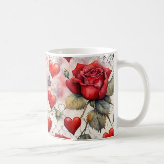 Rote Rosen und Herzen Valentinstag Kaffeetasse