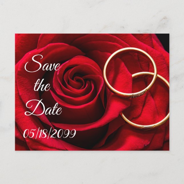 Rote Rosen und Hochzeitsraten Save the Date Ankündigungspostkarte (Vorderseite)