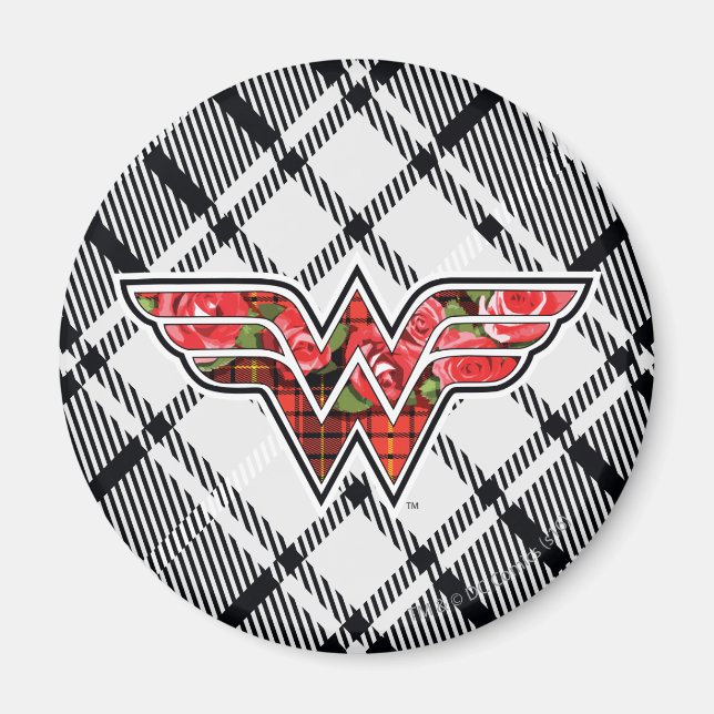 Rote Rosen und Kariertes Wonder Woman Logo Magnet (Vorne)