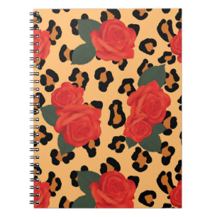 Rote Rosen und Leopardendruck Notizblock