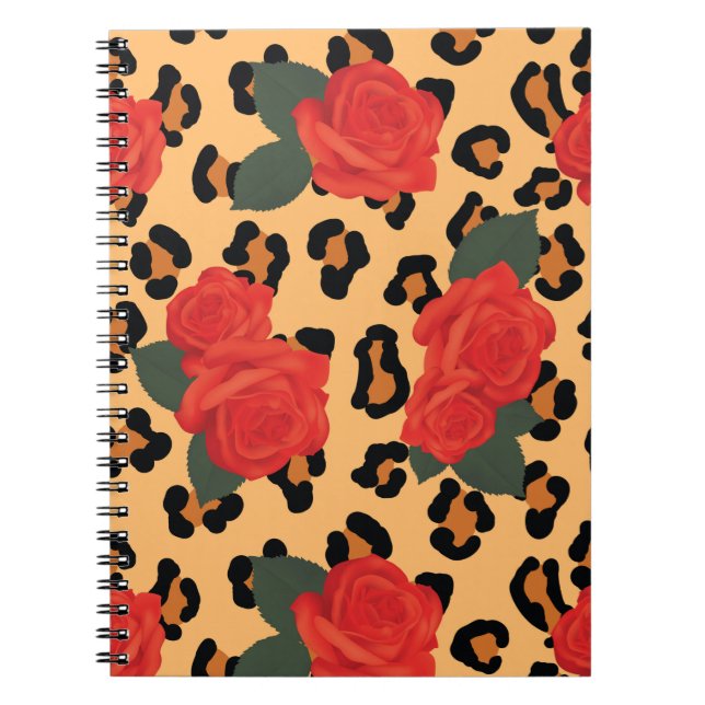 Rote Rosen und Leopardendruck Notizblock (Vorderseite)