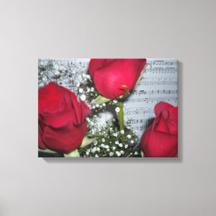 Rote Rosen und Notenblätter Leinwanddruck