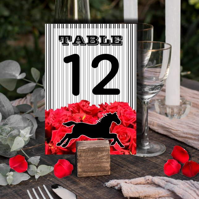 Rote Rosen und Racehorse Derby Brautparty Tischnummer (Printed on both sides, 5"l x 3.5", add card stands for easy table card placement on your tables)