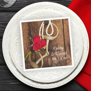 Rote Rosen- und Reitpferde Western Hochzeit Serviette