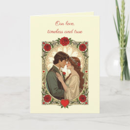 Rote Rosen und Romantik Art Nouveau Vintage Illust Karte