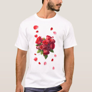 rote Rosen und rosa Blätter T-Shirt