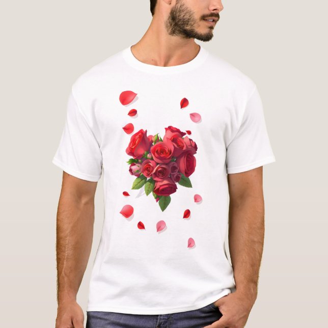 rote Rosen und rosa Blätter T-Shirt (Vorderseite)