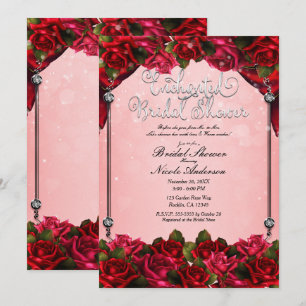 Rote Rosen und rosa Glamour Blumen Junggesellinnen Einladung