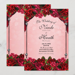 Rote Rosen und rosa Glamour-Hochzeit Einladung