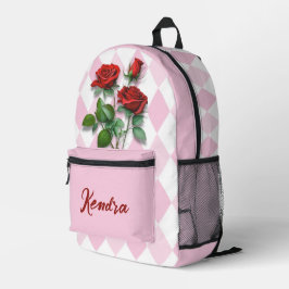 Rote Rosen und rosa und weißes Diamantmuster Bedruckter Rucksack