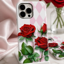 Rote Rosen und rosa und weißes Diamantmuster