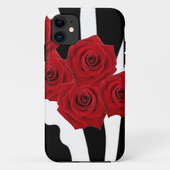 ROTE ROSEN UND SCHWARZWEISS-ZEBRA-DRUCK Case-Mate iPhone HÜLLE (Rückseite)