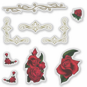 Rote Rosen und Vintages Set für Goldaufkleber Aufkleber