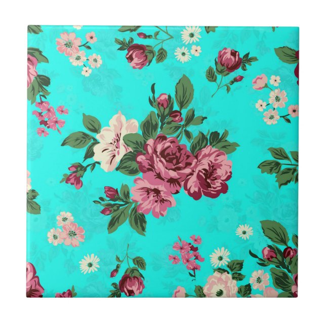 Rote Rosen- und Weißmilchmuster Fliese (Vorderseite)