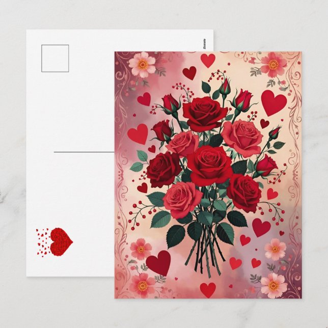 Rote Rosen, Valentinstag, Feiertagspostkarte (Vorne/Hinten)