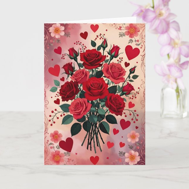 Rote Rosen, Valentinstag, Karte (Orchidee)