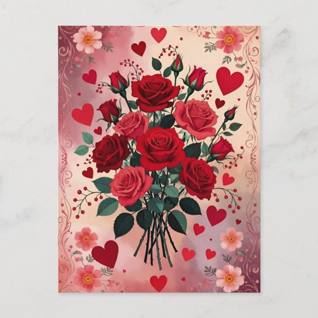 Rote Rosen, Valentinstag, Postkarte (Vorderseite)