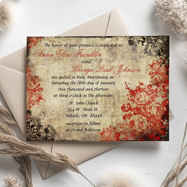 Rote Rosen Vintage Hochzeit Einladung (Red Roses Vintage Wedding Invitation)