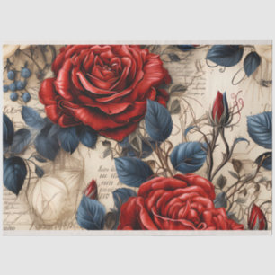 Rote Rosen Vintages Inspiriertes Dekoupage Tissue  Seidenpapier