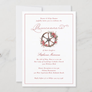 Rote Rosen Wagen Rad Elegant Charro Quinceañera Einladung