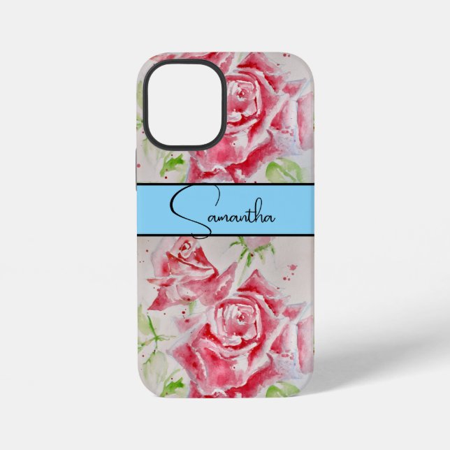 Rote Rosen-Wasserfarbe Blumen-Telefon iPhone Hülle (Rückseite)