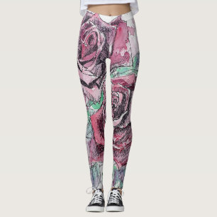 Rote Rosen-Wasserfarben-Blumen Rote Floral-Legging Leggings