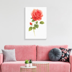 Rote Rosen-Wasserfarben-Wandkunst Geschenk & Woh Leinwanddruck
