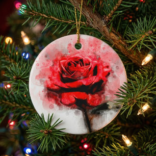 Rote Rosen-Wasserfarbenkunst auf weißem Hintergrun Keramik Ornament