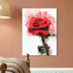 Rote Rosen-Wasserfarbenkunst auf weißem Hintergrun Leinwanddruck
