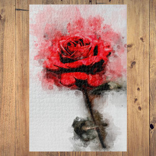 Rote Rosen-Wasserfarbenkunst auf weißem Hintergrun Puzzle