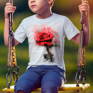 Rote Rosen-Wasserfarbenkunst auf weißem Hintergrun T-Shirt