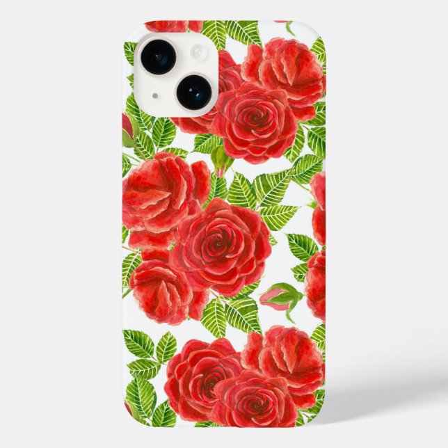 Rote Rosen Wasserfarbennahes Muster Case-Mate iPhone Hülle (Rückseite)