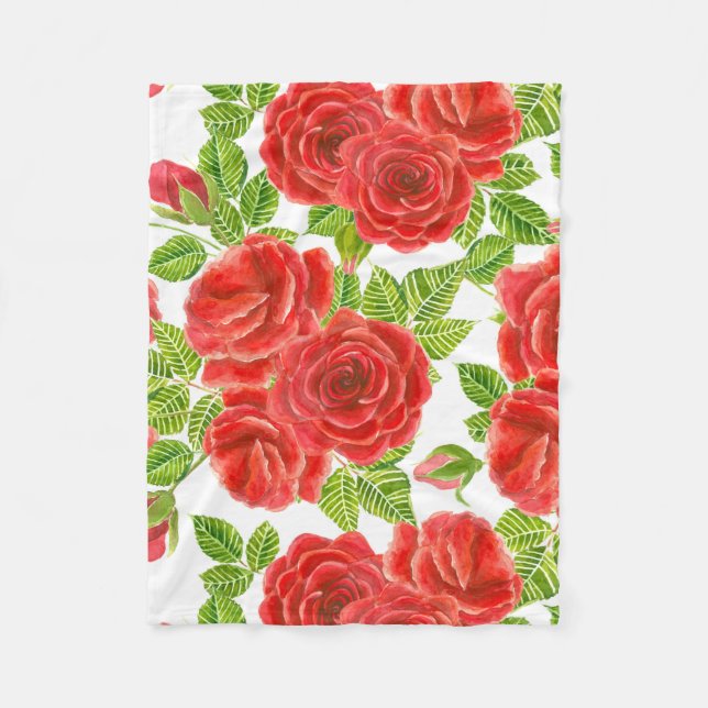 Rote Rosen Wasserfarbennahes Muster Fleecedecke (Vorderseite)