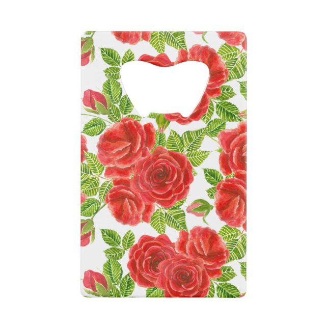 Rote Rosen Wasserfarbennahes Muster Geldbeutel Flaschenöffner (Vorderseite)