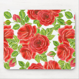 Rote Rosen Wasserfarbennahes Muster Mousepad