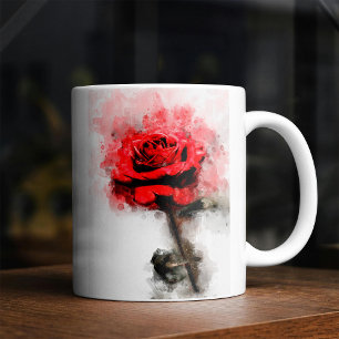Rote Rosen-Wasserfarbkunst auf weißem Hintergrund Kaffeetasse