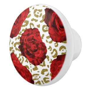 Rote Rosen Weißes Gold Gepard Leopard Tierpr Keramikknauf