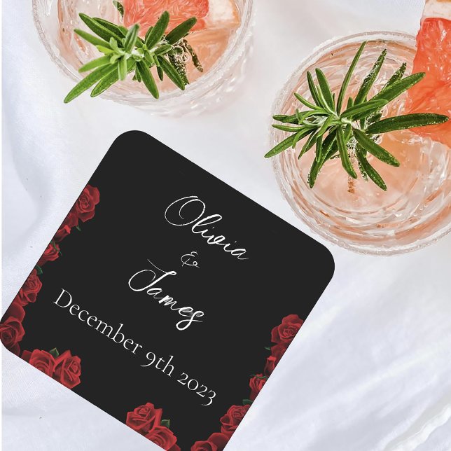 Rote Rosen Weiß Schwarz Rechteckiger Pappuntersetzer (Von Creator hochgeladen)