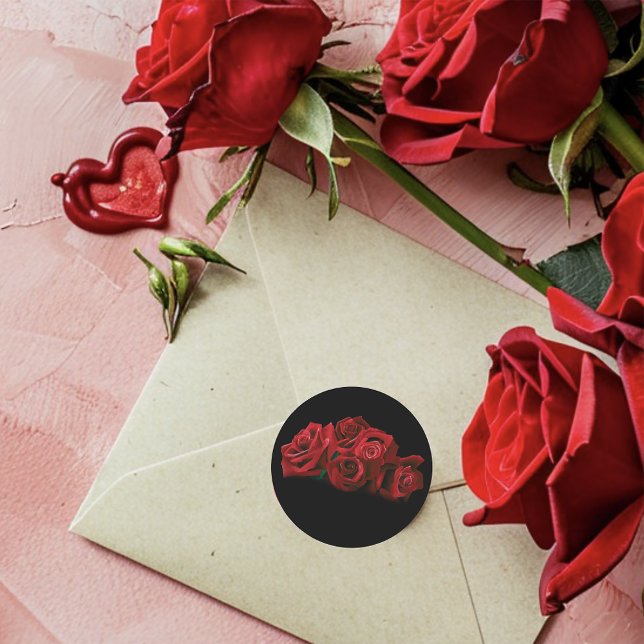 Rote Rosen Weiß Schwarz Runder Aufkleber (Von Creator hochgeladen)