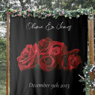 Rote Rosen Weiß Schwarz Wandteppich