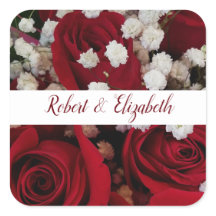 Rote Rosen Weißbanner Hochzeitsticker