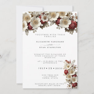 Rote Rosen Weiße Dogwood-Blume, Elegante Hochzeit Einladung
