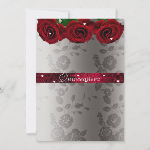 Rote Rosen Weiße Herzen Quinceanera Einladung