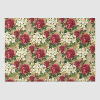 Rote Rosen Weiße Lilien Vintage Weihnachtsblumen Seidenpapier