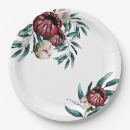 Rote Rosen Weißes Grundwasser Elegantes Skript Pappteller