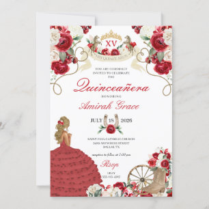 Rote Rosen Western Charro Cowgirl Quinceañera Einladung