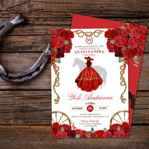 Rote Rosen Western Cowboy Charra Quinceañera Einladung