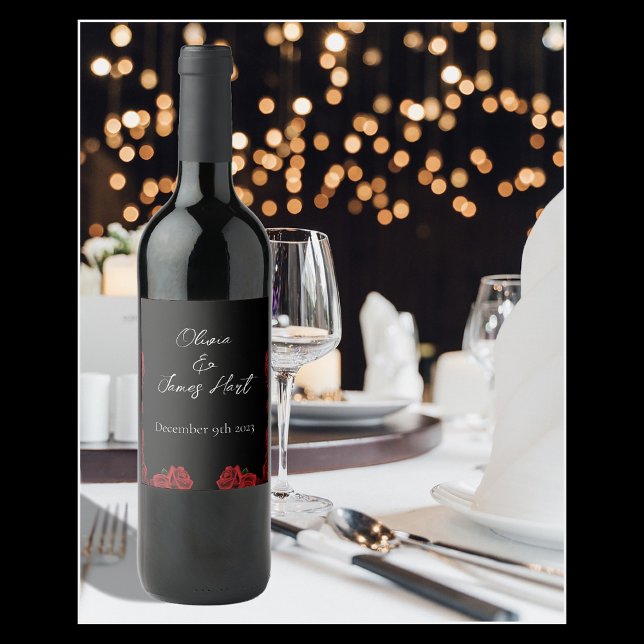 Rote Rosen White Black Wedding Weinetikett (Von Creator hochgeladen)
