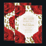 Rote Rosen White Gold Cheetah Leopard Sweet 16 Inv Einladung<br><div class="desc">Anpassen an Ihr Ereignis</div>