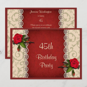 Rote Rosen & White Lace 45. Geburtstagsparty Einladung